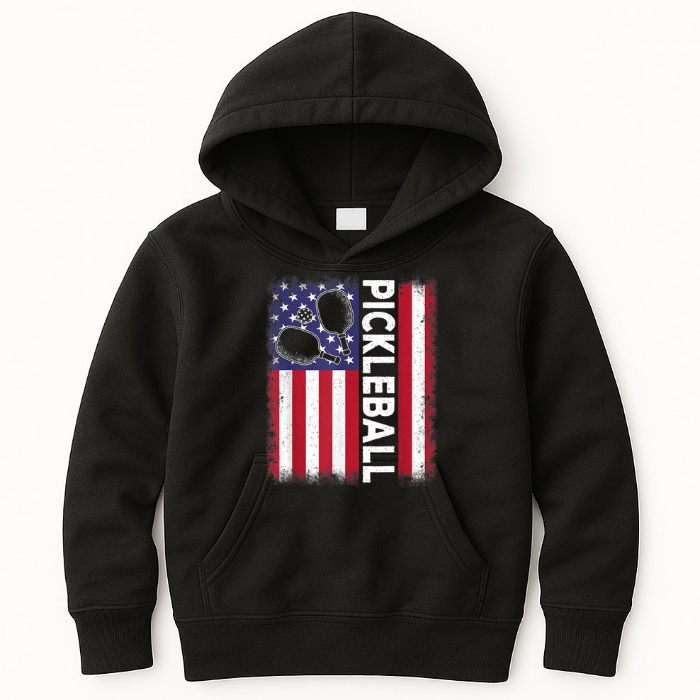 Pickleball American Flag Funny Pickleball Lover Kids Hoodie