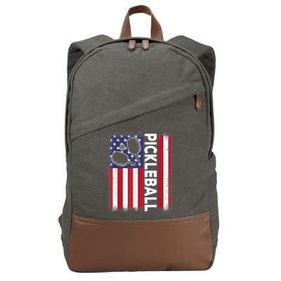 Pickleball American Flag Funny Pickleball Lover Cotton Canvas Backpack