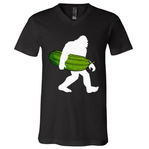 Pickle Art For Women Bigfoot Cucumber V-Neck T-Shirt