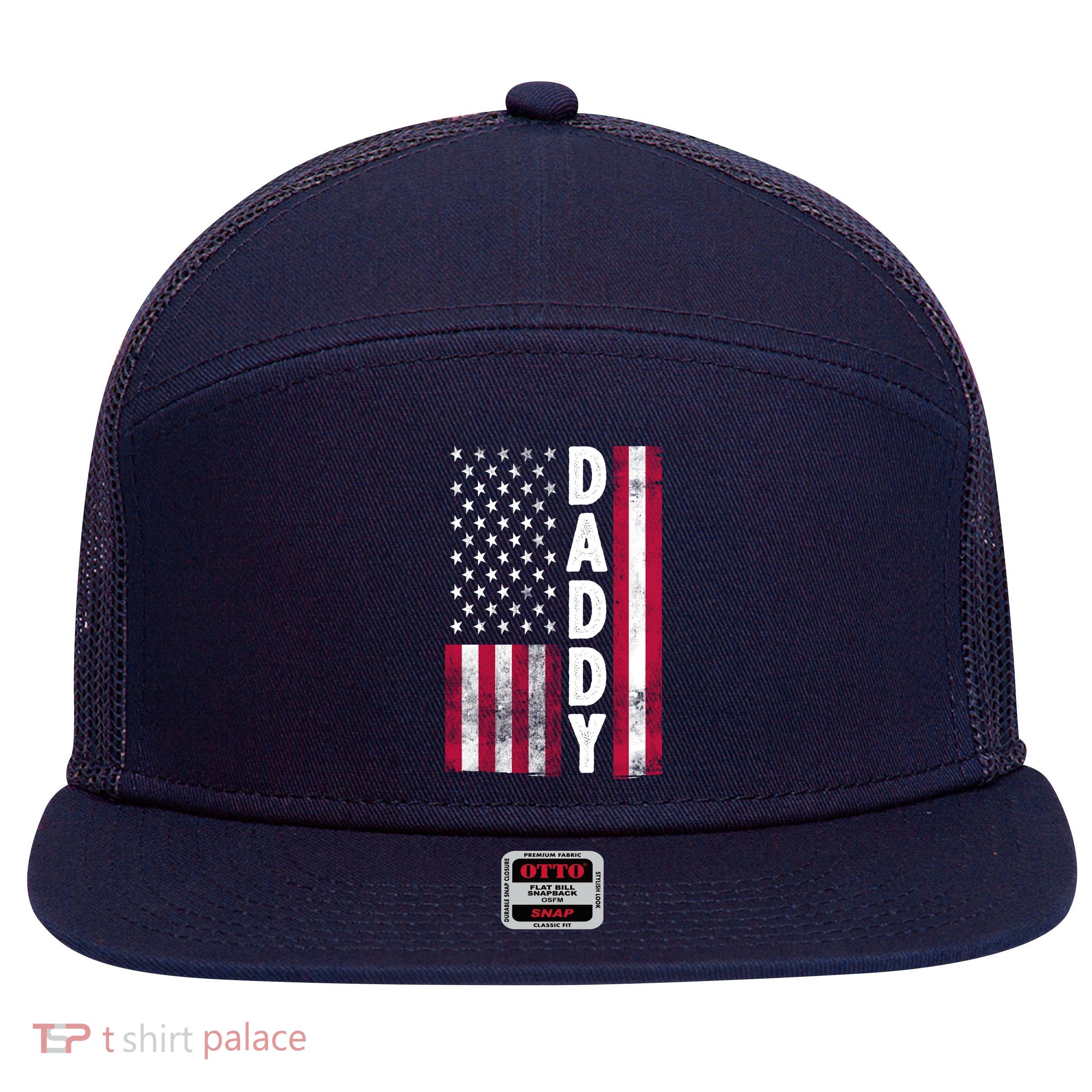 Patriotic American Flag Dad Father's Day 7 Panel Mesh Trucker Snapback Hat