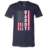 Patriotic American Flag Dad Father's Day V-Neck T-Shirt