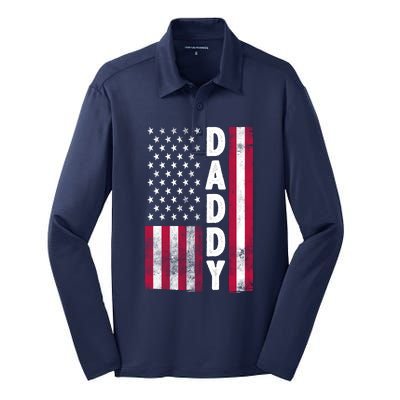 Patriotic American Flag Dad Father's Day Silk Touch Performance Long Sleeve Polo