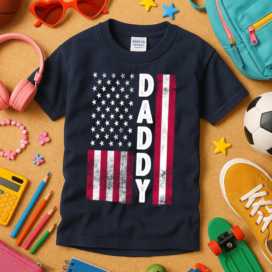 Patriotic American Flag Dad Father's Day Kids T-Shirt