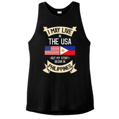 Philippines American Flag USA Filipino Roots Gifts Ladies PosiCharge Tri-Blend Wicking Tank