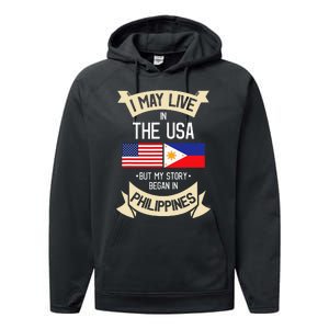 Philippines American Flag USA Filipino Roots Gifts Performance Fleece Hoodie