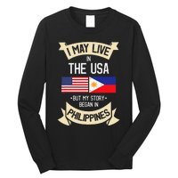 Philippines American Flag USA Filipino Roots Gifts Long Sleeve Shirt