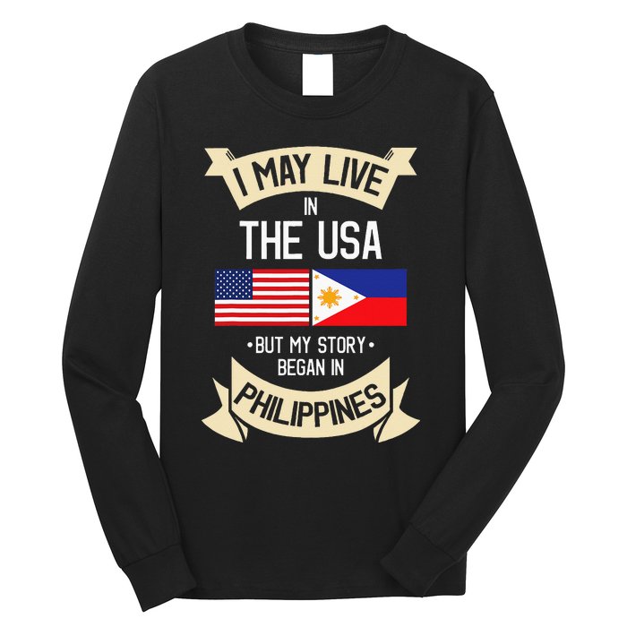 Philippines American Flag USA Filipino Roots Gifts Long Sleeve Shirt