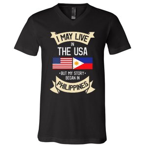 Philippines American Flag USA Filipino Roots Gifts V-Neck T-Shirt