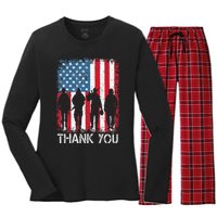 Patriotic American Flag Thank You Women's Long Sleeve Flannel Pajama Set 