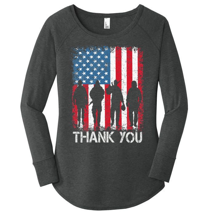 Patriotic American Flag Thank You Women's Perfect Tri Tunic Long Sleeve Shirt