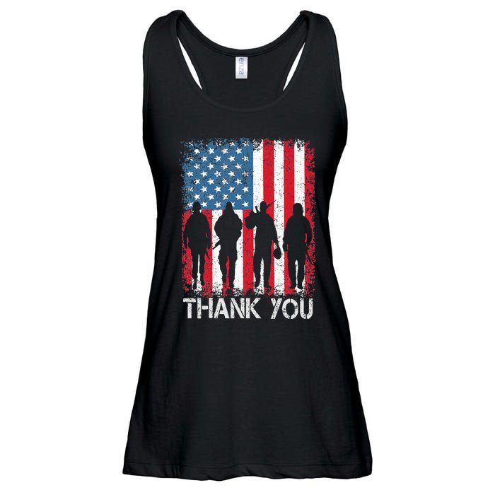 Patriotic American Flag Thank You Ladies Essential Flowy Tank