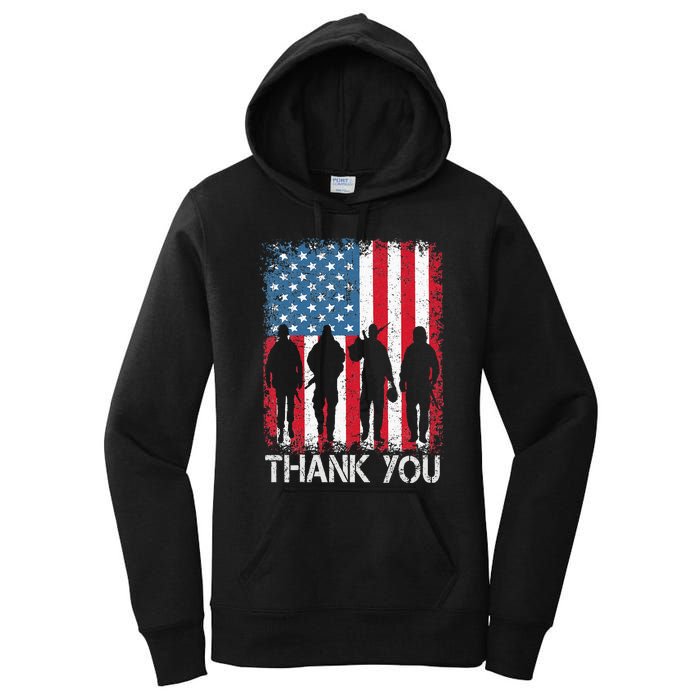 Patriotic American Flag Thank You Women's Pullover Hoodie