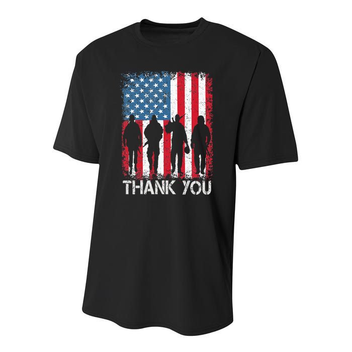 Patriotic American Flag Thank You Youth Performance Sprint T-Shirt