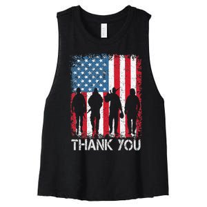 Patriotic American Flag Thank You Women's Racerback Cropped Tank