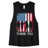 Patriotic American Flag Thank You Women's Racerback Cropped Tank