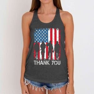 Patriotic American Flag Thank You Women's Knotted Racerback Tank