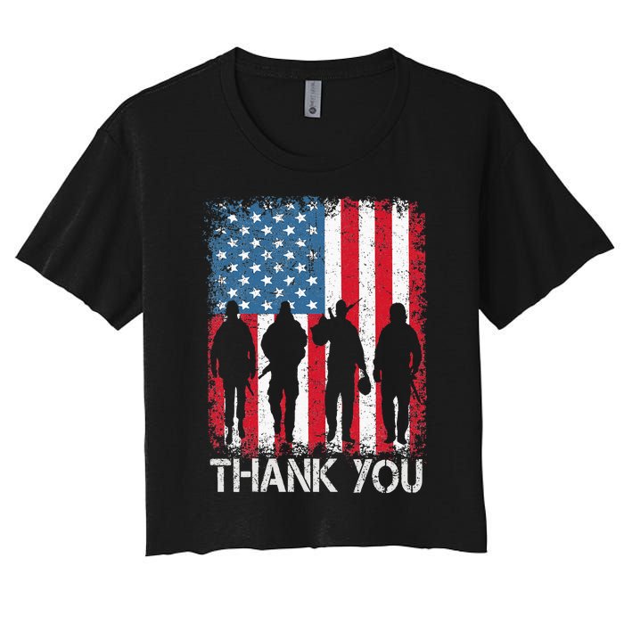 Patriotic American Flag Thank You Women's Crop Top Tee