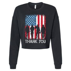 Patriotic American Flag Thank You Cropped Pullover Crew