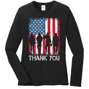 Patriotic American Flag Thank You Ladies Long Sleeve Shirt