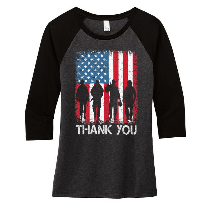 Patriotic American Flag Thank You Women's Tri-Blend 3/4-Sleeve Raglan Shirt