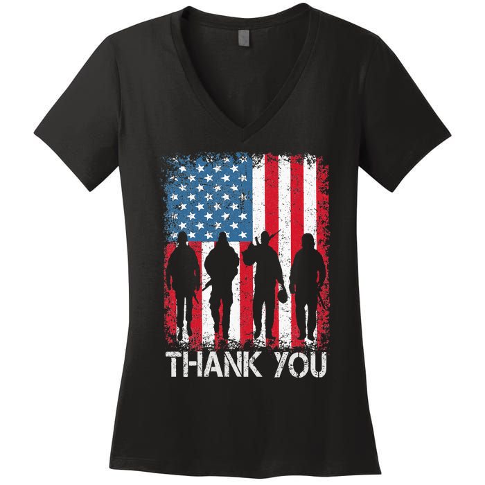 Patriotic American Flag Thank You Women's V-Neck T-Shirt