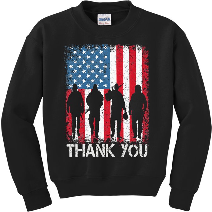 Patriotic American Flag Thank You Kids Sweatshirt