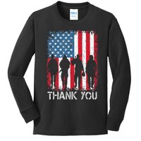 Patriotic American Flag Thank You Kids Long Sleeve Shirt