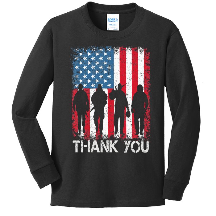 Patriotic American Flag Thank You Kids Long Sleeve Shirt