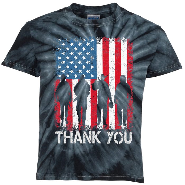 Patriotic American Flag Thank You Kids Tie-Dye T-Shirt