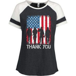 Patriotic American Flag Thank You Enza Ladies Jersey Colorblock Tee