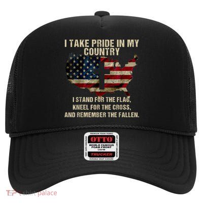 Patriotic American Flag High Crown Mesh Back Trucker Hat