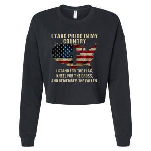 Patriotic American Flag Cropped Pullover Crew