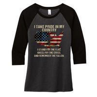 Patriotic American Flag Women's Tri-Blend 3/4-Sleeve Raglan Shirt