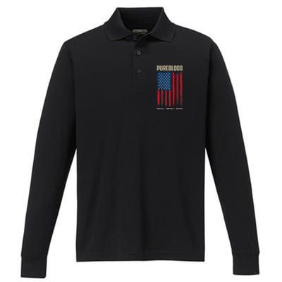 Pureblood American Flag Pure Blooded Patriot Performance Long Sleeve Polo