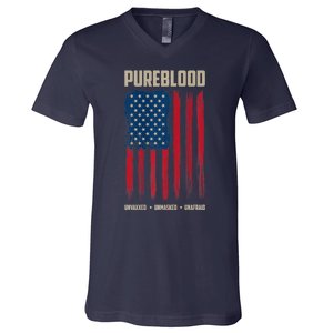 Pureblood American Flag Pure Blooded Patriot V-Neck T-Shirt