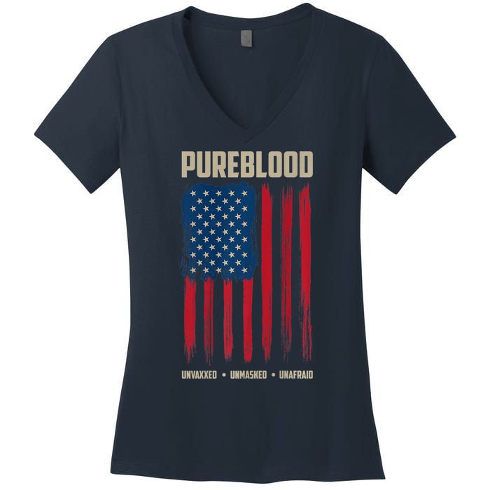 Pureblood American Flag Pure Blooded Patriot Women's V-Neck T-Shirt