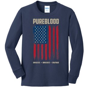 Pureblood American Flag Pure Blooded Patriot Kids Long Sleeve Shirt