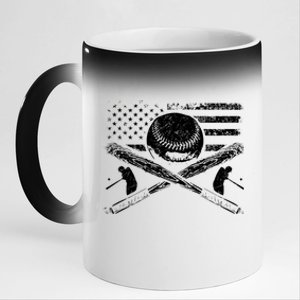 Patriotic American Flag Baseball Design Baseball Design Meaningful Gift 11oz Black Color Changing Mug