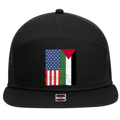 Palestinian American Flag Free Palestine Free Gaza Palestine Cool Gift 7 Panel Mesh Trucker Snapback Hat