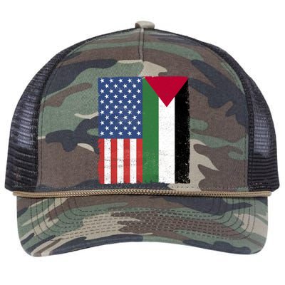 Palestinian American Flag Free Palestine Free Gaza Palestine Cool Gift Retro Rope Trucker Hat Cap