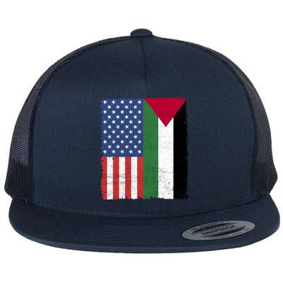 Palestinian American Flag Free Palestine Free Gaza Palestine Cool Gift Flat Bill Trucker Hat