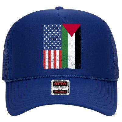 Palestinian American Flag Free Palestine Free Gaza Palestine Cool Gift High Crown Mesh Back Trucker Hat