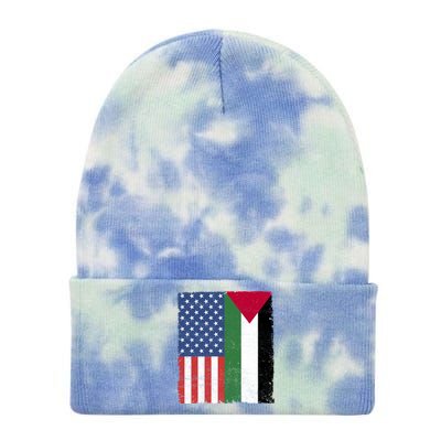 Palestinian American Flag Free Palestine Free Gaza Palestine Cool Gift Tie Dye 12in Knit Beanie