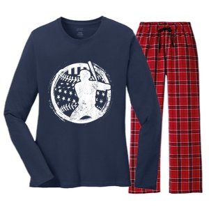 Patriotic American Flag Baseball design, Baseball design Women's Long Sleeve Flannel Pajama Set 