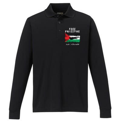 Palestine Arabic Flag I Stand With Palestine Support Palestine Performance Long Sleeve Polo