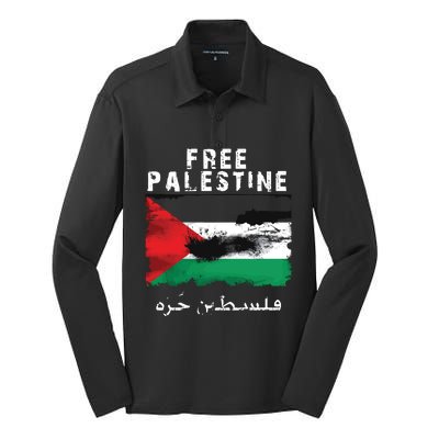 Palestine Arabic Flag I Stand With Palestine Support Palestine Silk Touch Performance Long Sleeve Polo