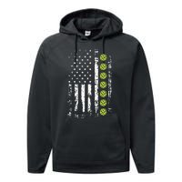 Pickleball American Flag Pickleball Player Gift Performance Fleece Hoodie