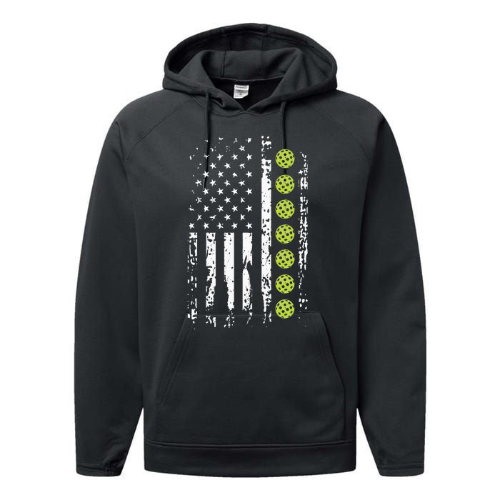 Pickleball American Flag Pickleball Player Gift Performance Fleece Hoodie