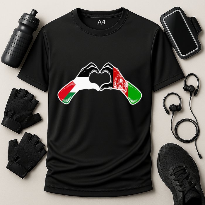 Palestine Afghanistan Flag Palestinian Afghan Heart Cooling Performance Crew T-Shirt
