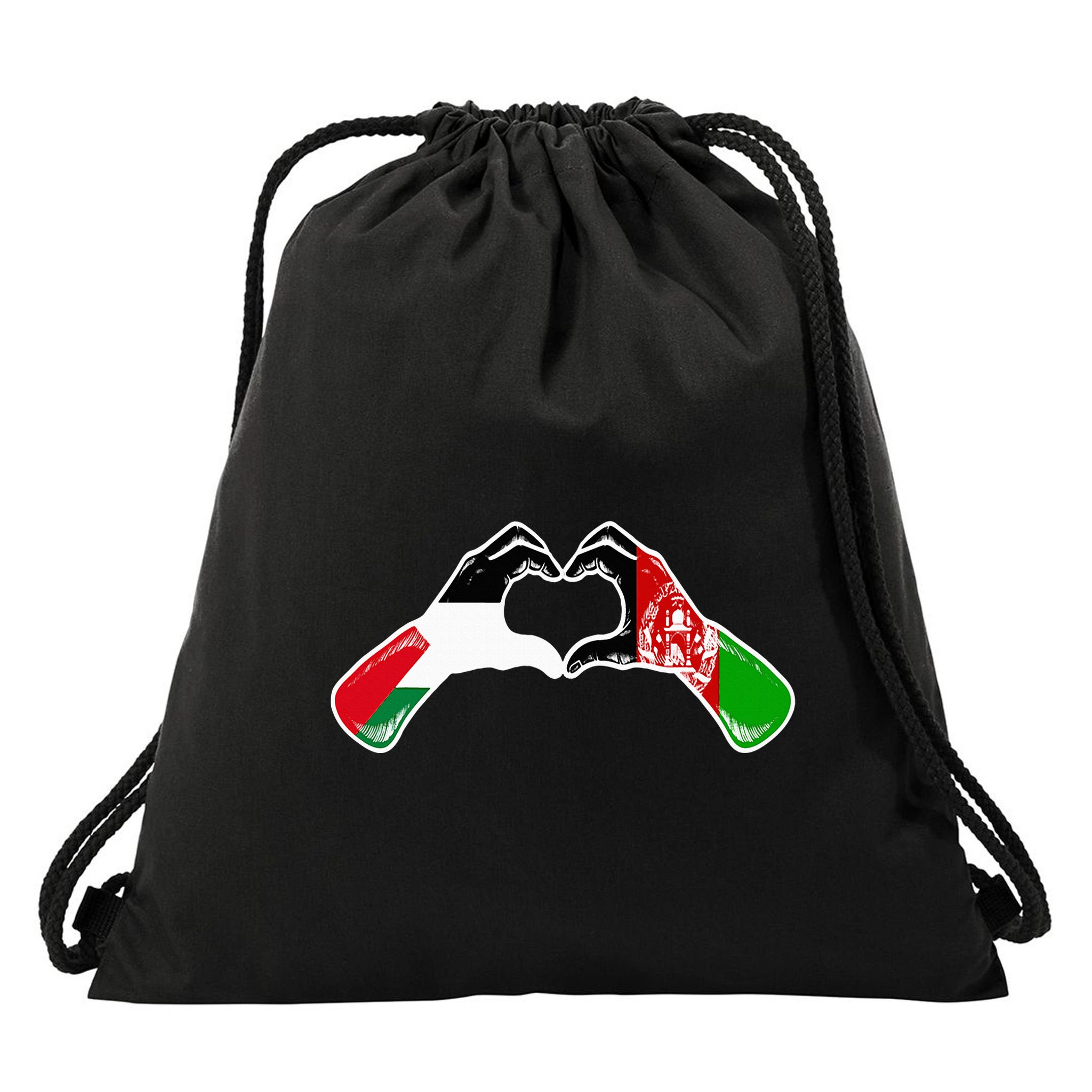 Palestine Afghanistan Flag Palestinian Afghan Heart Drawstring Bag